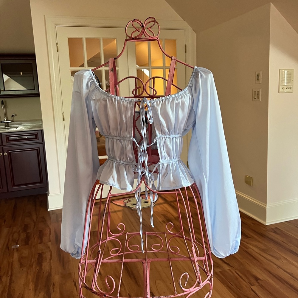 Cottage Core Light Blue Tie Top